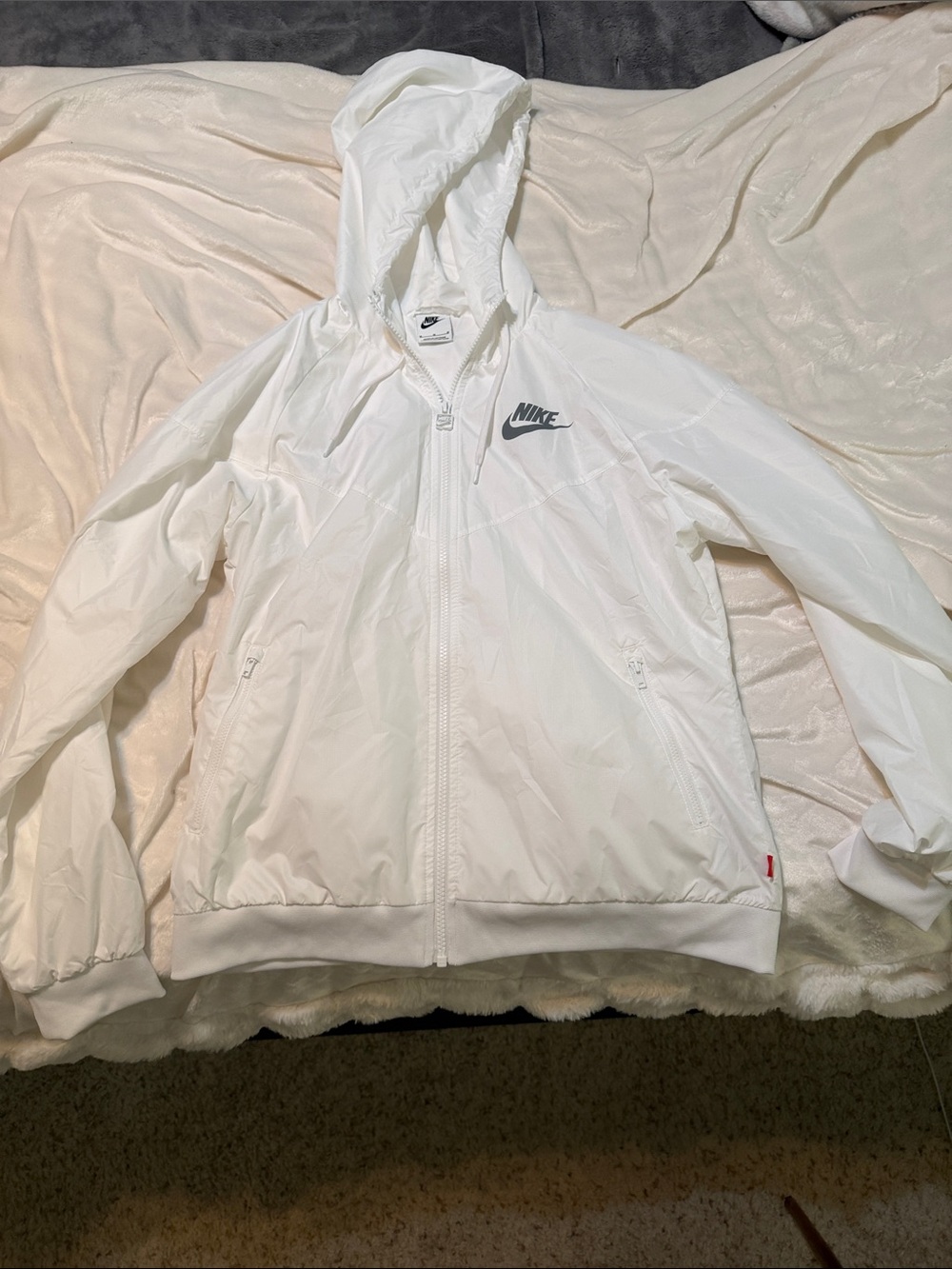 Nike White Hooded Full‑Zip Bomber Jacket